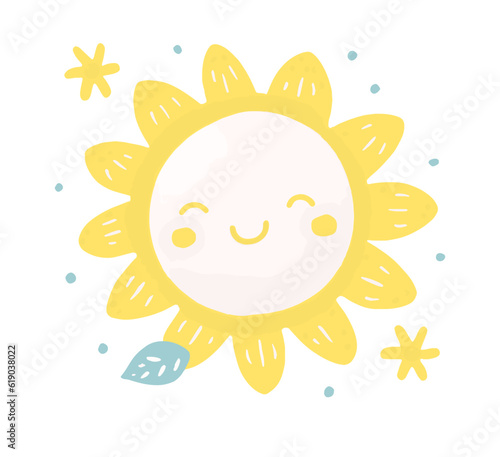 A Little Cute Kawaii Charming Kid Character Radiant Sun Design (Best use Decoration for Template, Poster, Card, etc.)