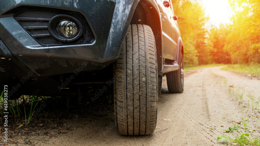 off-road vehicle on a forest road