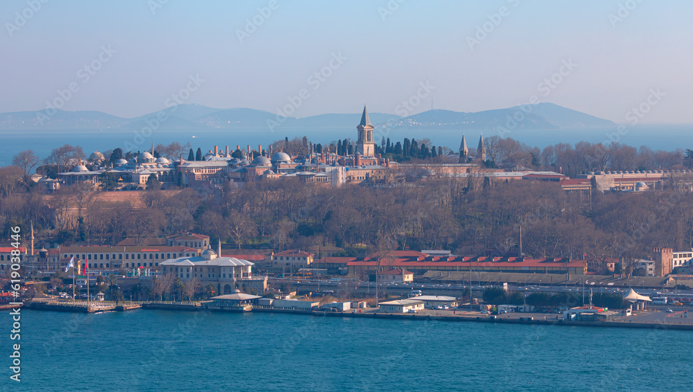 Topkapi palace from the Tower of Galata with Sirkeci train station - istanbul, Turkey