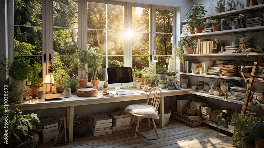 Home Office Interior Photo, Real Estate, Design, Generative AI