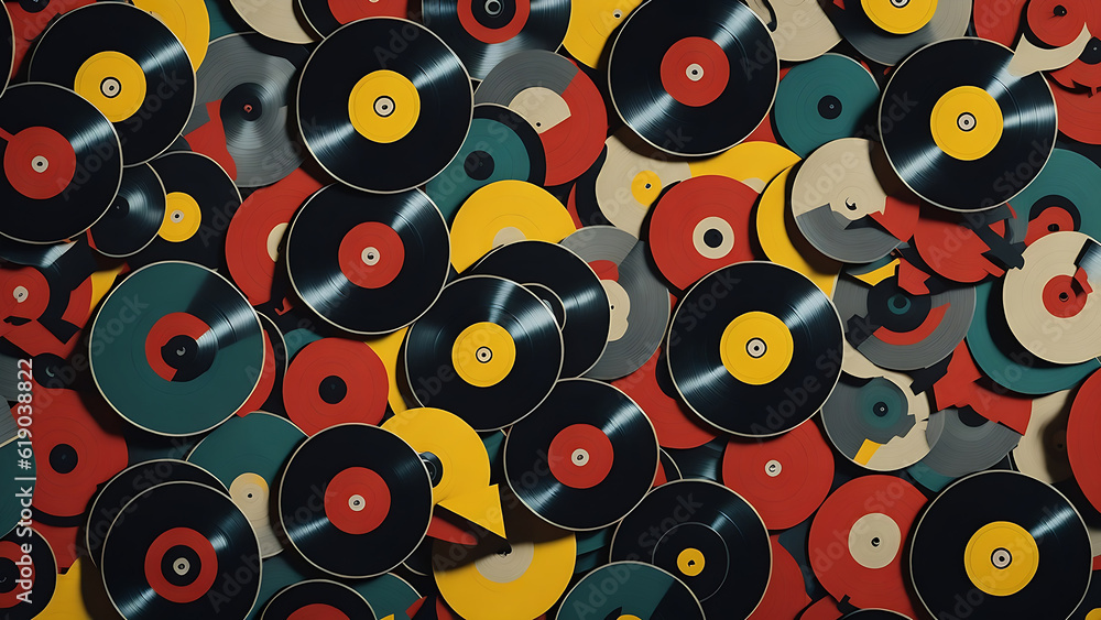Music background with vinyl records. Generative AI