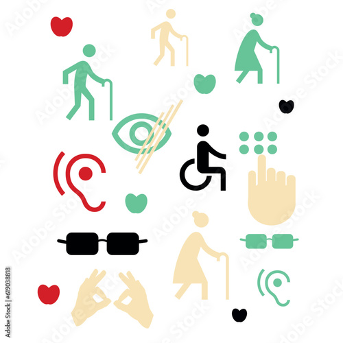 icons set disability rights vector illustration