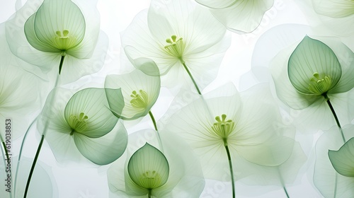Soft and rounded form of lotus is in the style of transparency and lightness, light green and emerald green. generative AI