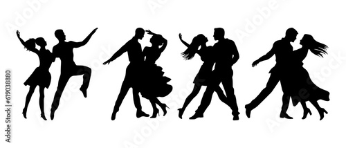 Couple dancing silhouette black filled vector Illustration