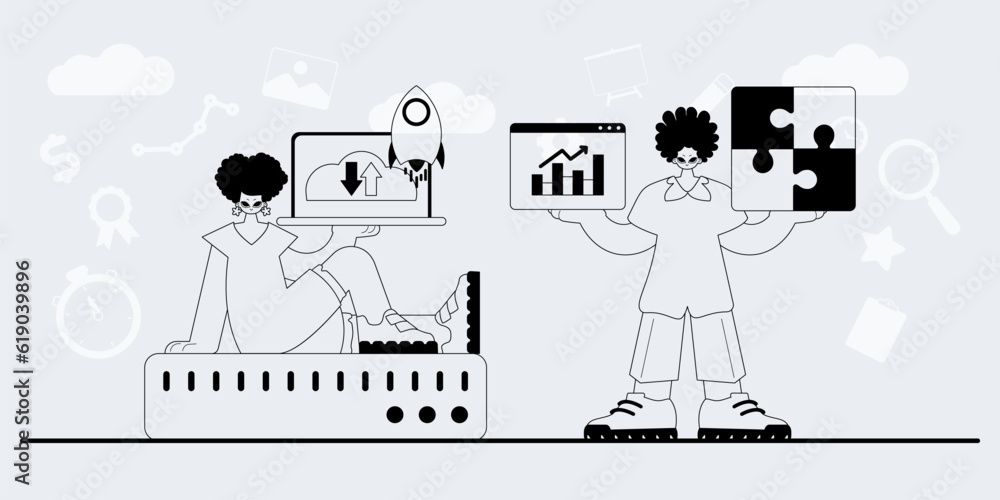 Fototapeta premium A team that specializes in SEO . trendy exemplar in a analogue manner. Trendy style, Vector Illustration