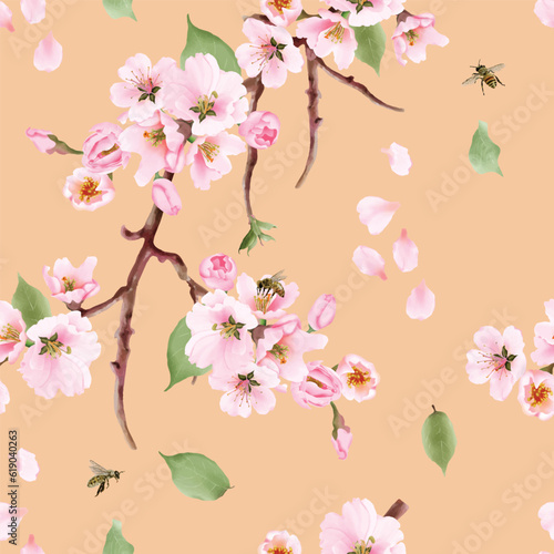 watercolor cherry blossom seamless pattern