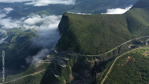 Aerial view of Serra da Lena road winding through a mountainous landscape photo