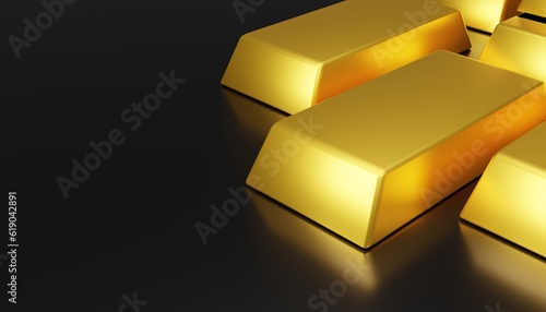 3d gold bar with copy space on black background.