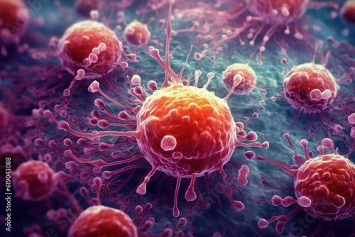 Cancer cells on scientific background, Generative AI