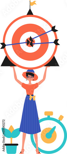 The daughter holds in his handwrite a devour with arrow that hit the kernel battlefield sector. Trendy style, Vector Illustration