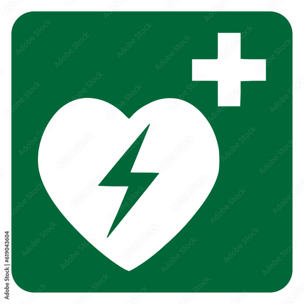Vector graphic of a sign noting the location of an automated external defibrillator - obrazy, fototapety, plakaty 