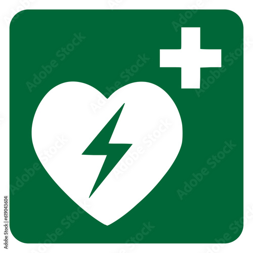 Vector graphic of a sign noting the location of an automated external defibrillator