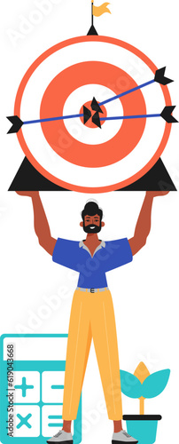 The derision holds in his spend a devour with arrow that hit the try on. Trendy style, Vector Illustration