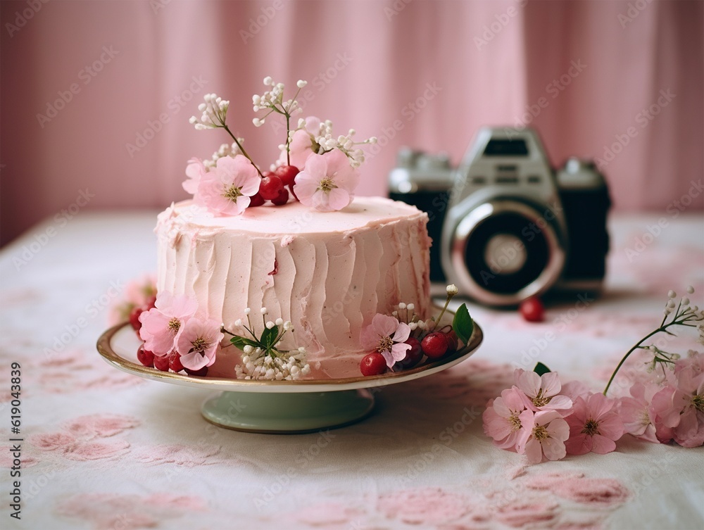Pink cake with flowers Pink cake with flowers