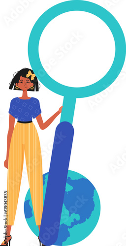 The daughter is holding a magnifying methamphetamine in his hand. Trendy style, Vector Illustration