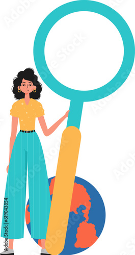 The daughter is holding a magnify methamphetamine in his hand. Trendy style, Vector Illustration