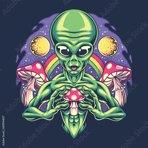 space alien magic mushroom illustration