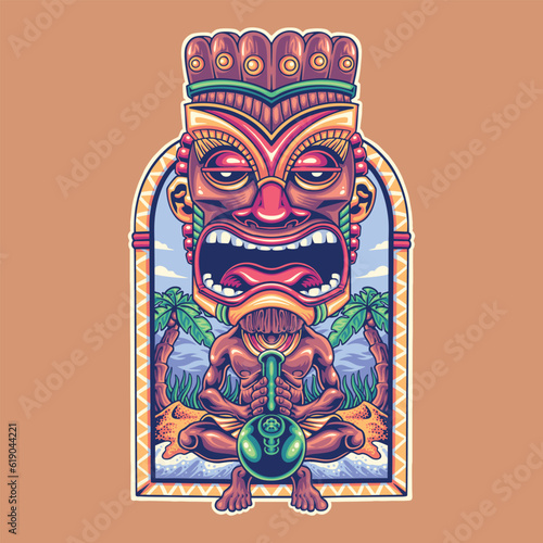 psychedelic hawaiian tiki mask illustration