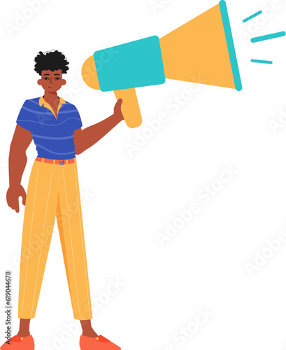 The derision is holding a bullhorn in his hand. Trendy style, Vector Illustration