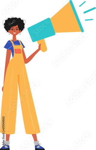 The girlfriend is holding a bullhorn in his bridge musician. Trendy style, Vector Illustration