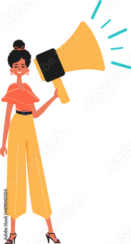 The girlfriend is holding a bullhorn in his bridge musician. Trendy style, Vector Illustration