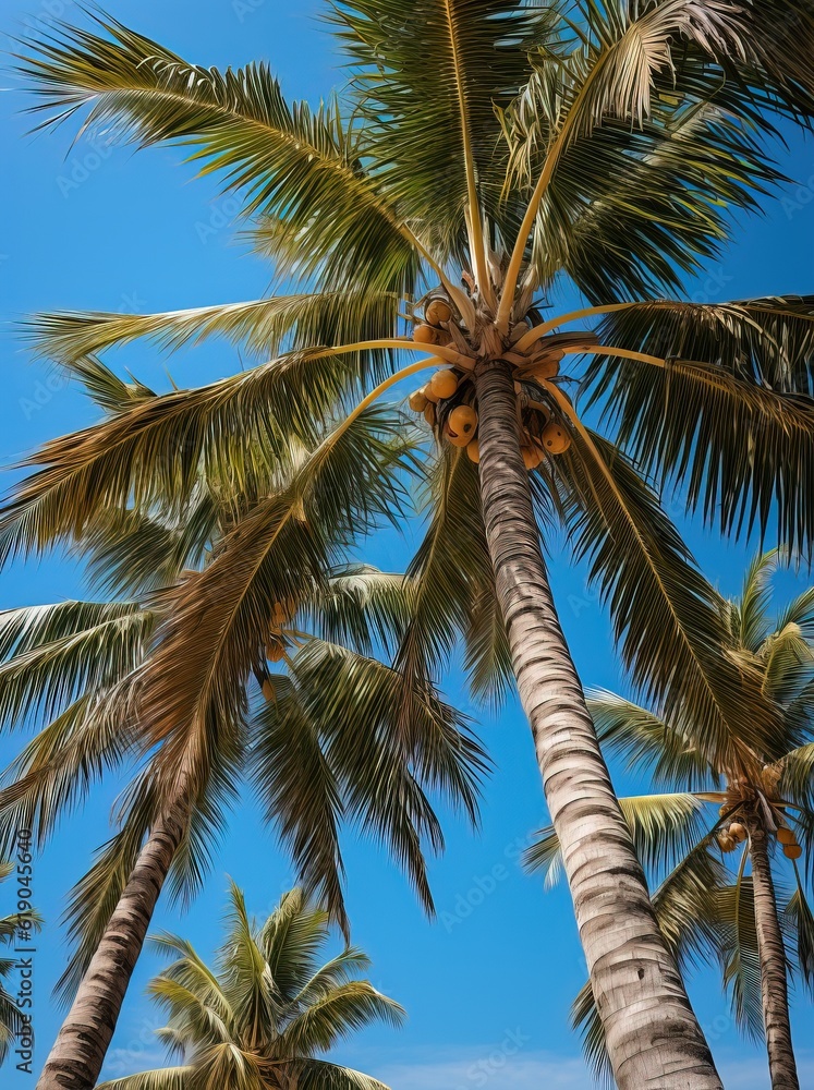 Obraz premium Palmiers tropicaux sur fond de ciel bleu, IA générative, Générative, IA