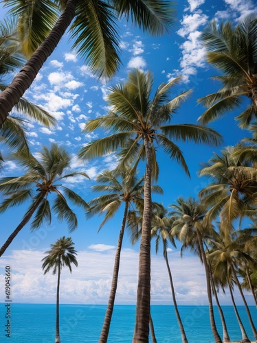 Palmiers tropicaux sur fond de ciel bleu, IA générative, Générative, IA © jp