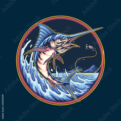 marlin fishing logo illustration