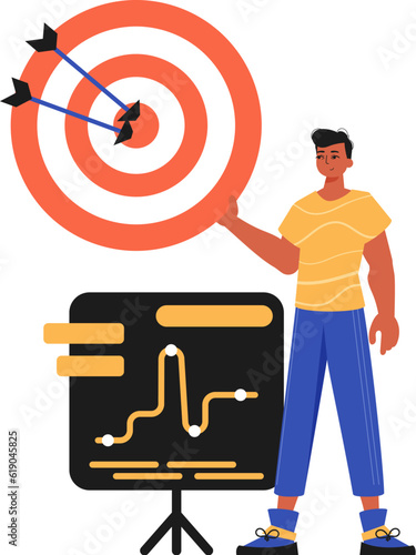 The ridicule holds in his pass a prey with arrow that hit the focus on. Trendy style, Vector Illustration