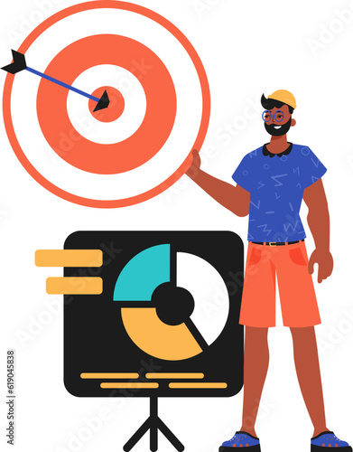 The derision holds in his pass a prey with arrow that hit the stress on. Trendy style, Vector Illustration