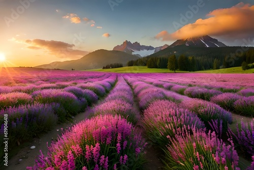 lavender field at sunrise generated ai