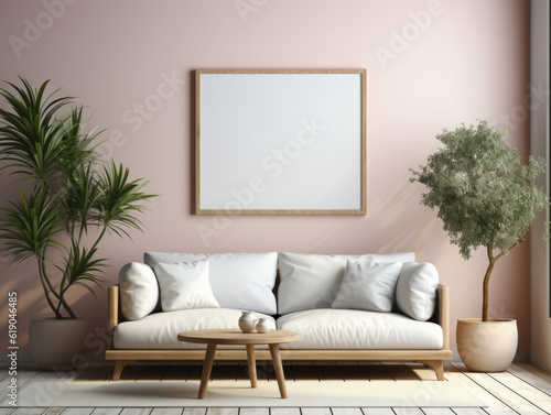 Mock Up poster Frame In Living Room Interior, Mockups Design 3D, High-quality Mockups, Generative Ai