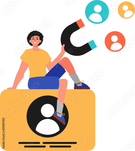 The guy holds a draw tease in his sink , which attracts affair. Trendy style, Vector Illustration