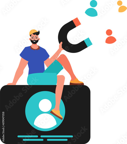 The guy holds a attract coquette in his sink , which attracts affair. Trendy style, Vector Illustration