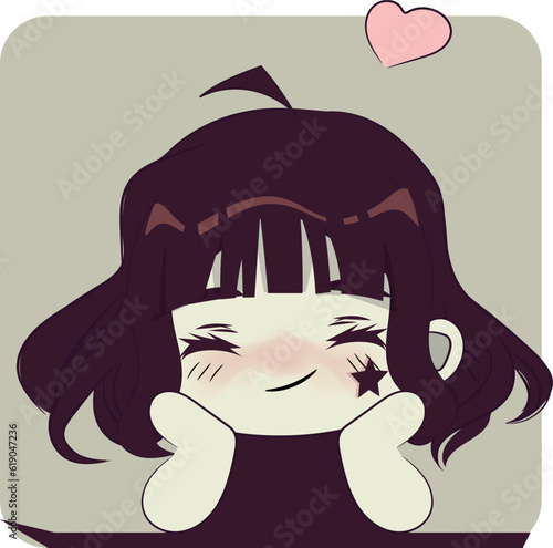 Cute little chibi girl in love. Retro style art