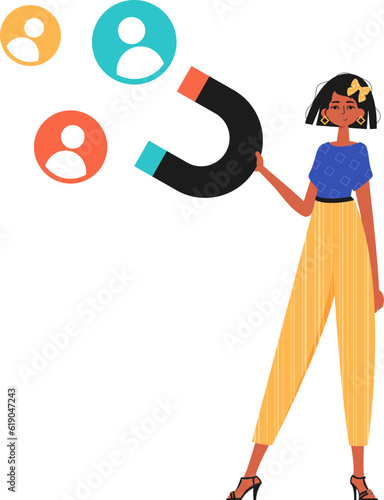 The girlfriend holds a draw wag in his die , which attracts matter. Trendy style, Vector Illustration