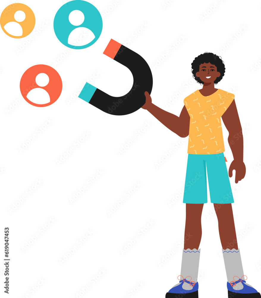 The Guy holds a attract chat up in his steep , which attracts consider. Trendy style, Vector Illustration