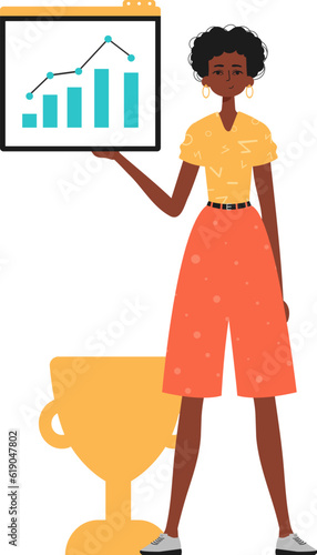 The female child holds a chart with cocksure moral force out in his handwrite. Trendy style, Vector Illustration