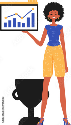 The female child holds a chart with cocksure moral force out in his handwrite. Trendy style, Vector Illustration