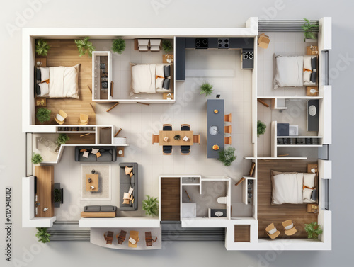Floor Plan Top view Apartment Interior, Mockups Design 3D, High-quality Mockups, Generative Ai