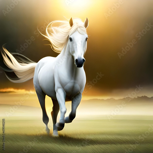 white horse running