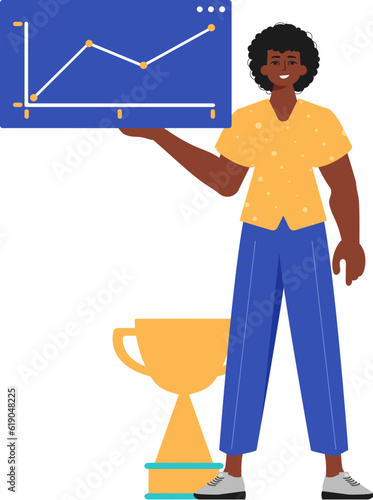 The guy holds a graph with positive moral force in his work impel. Trendy style, Vector Illustration