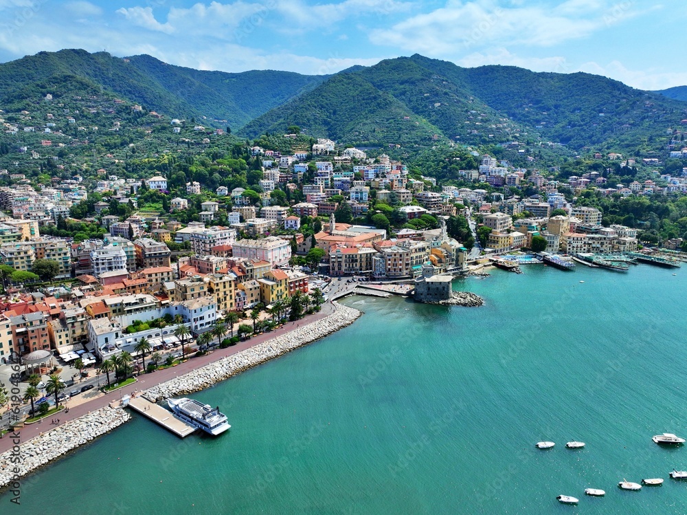 Panoramic aerial view of Rapallo. Genoa, Cinque Terre, Liguria, Italy