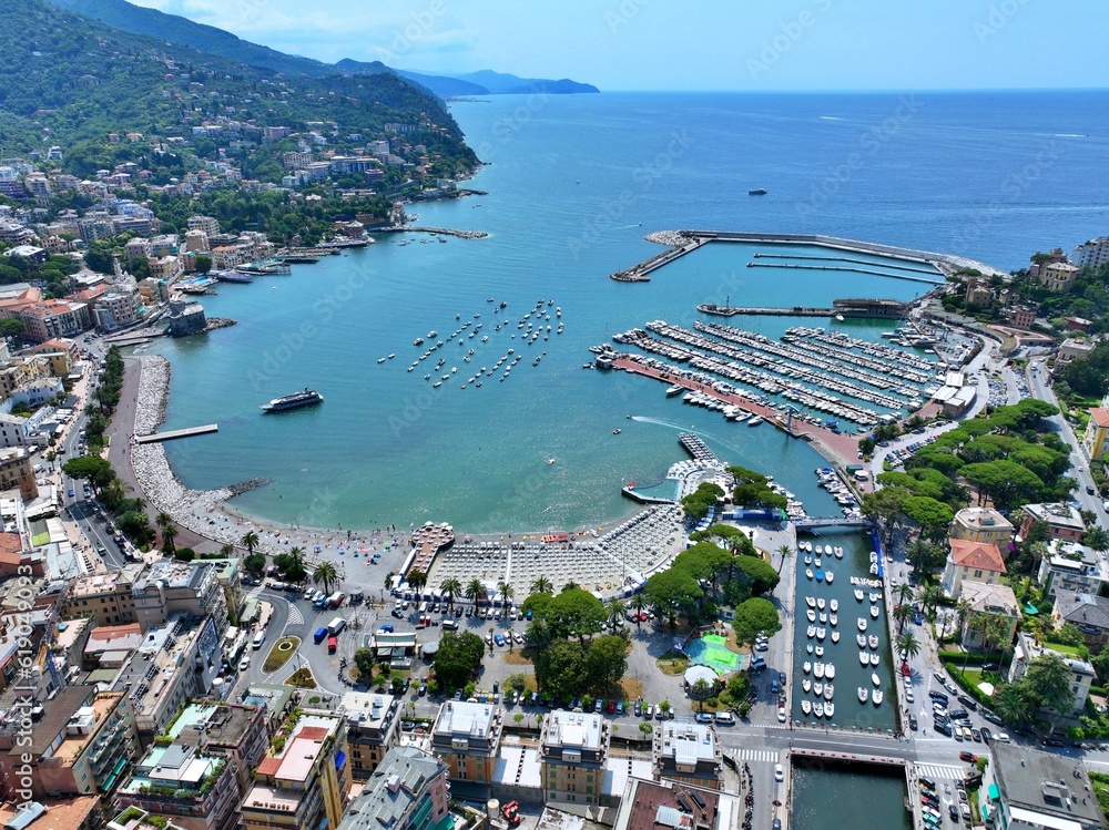 Panoramic aerial view of Rapallo. Genoa, Cinque Terre, Liguria, Italy