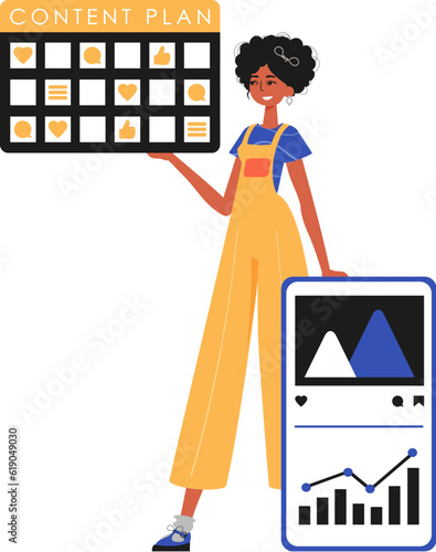 The female child is holding a oppress design in his handwrite. Trendy style, Vector Illustration