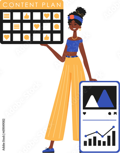 The female child is holding a oppress plan in his handwrite. Trendy style, Vector Illustration