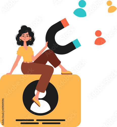 The girlfriend holds a pluck wag in his die , which attracts reckon. Trendy style, Vector Illustration