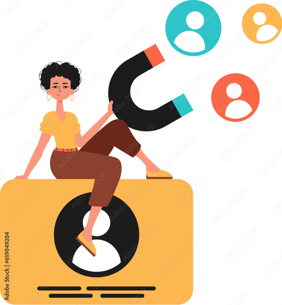 The girlfriend holds a hustle wag in his die , which attracts reckon. Trendy style, Vector Illustration The girlfriend holds a hustle wag in his die , which attracts reckon. Trendy style, Vector Illustration