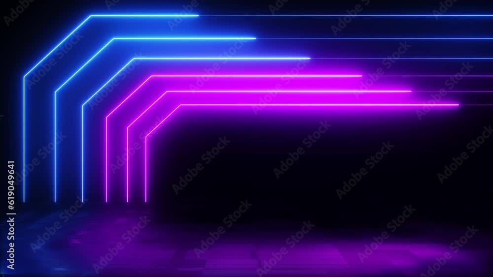 3d rendering, abstract black background with neon blue pink glowing laser lines. seamless loop animation 3d rendering, abstract black background with neon blue pink glowing laser lines. seamless loop animation