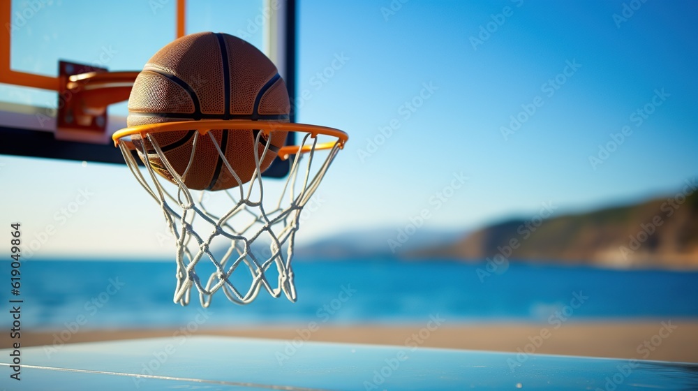basketball, pretty court and basketball on the net